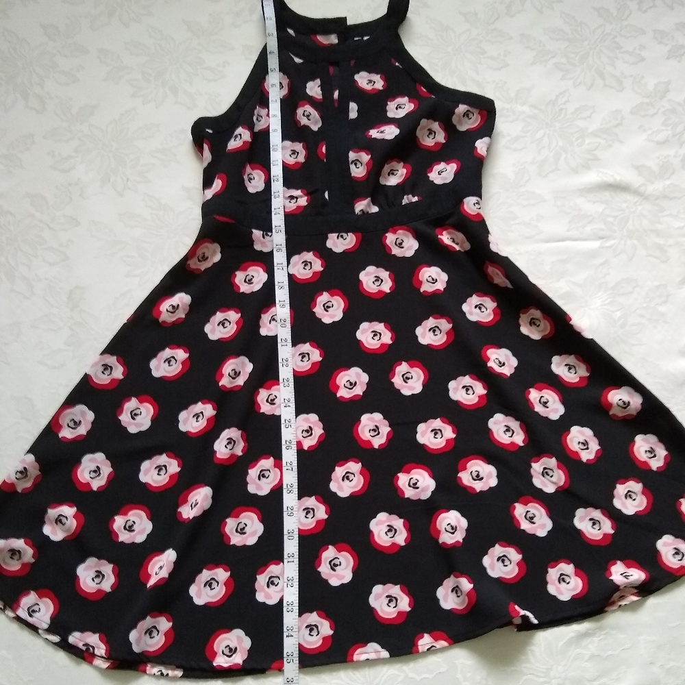 Mod Halter pink red poppies flower swing fit & flare dress - Picture 6 of 7